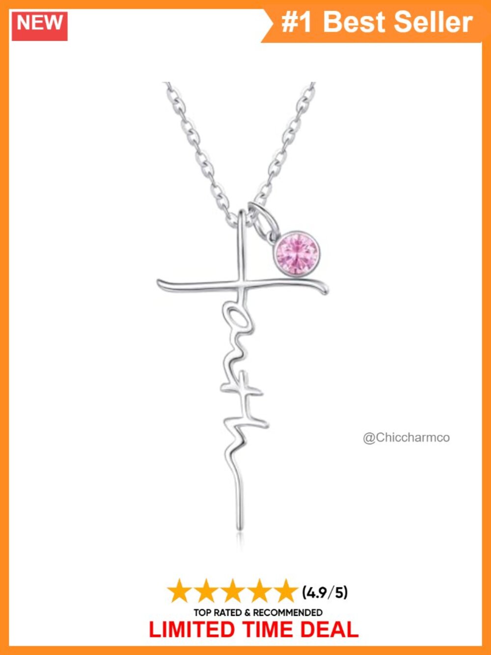 Faith Birthstone Cross Pendant Necklace White Gold Plated Christian Gift